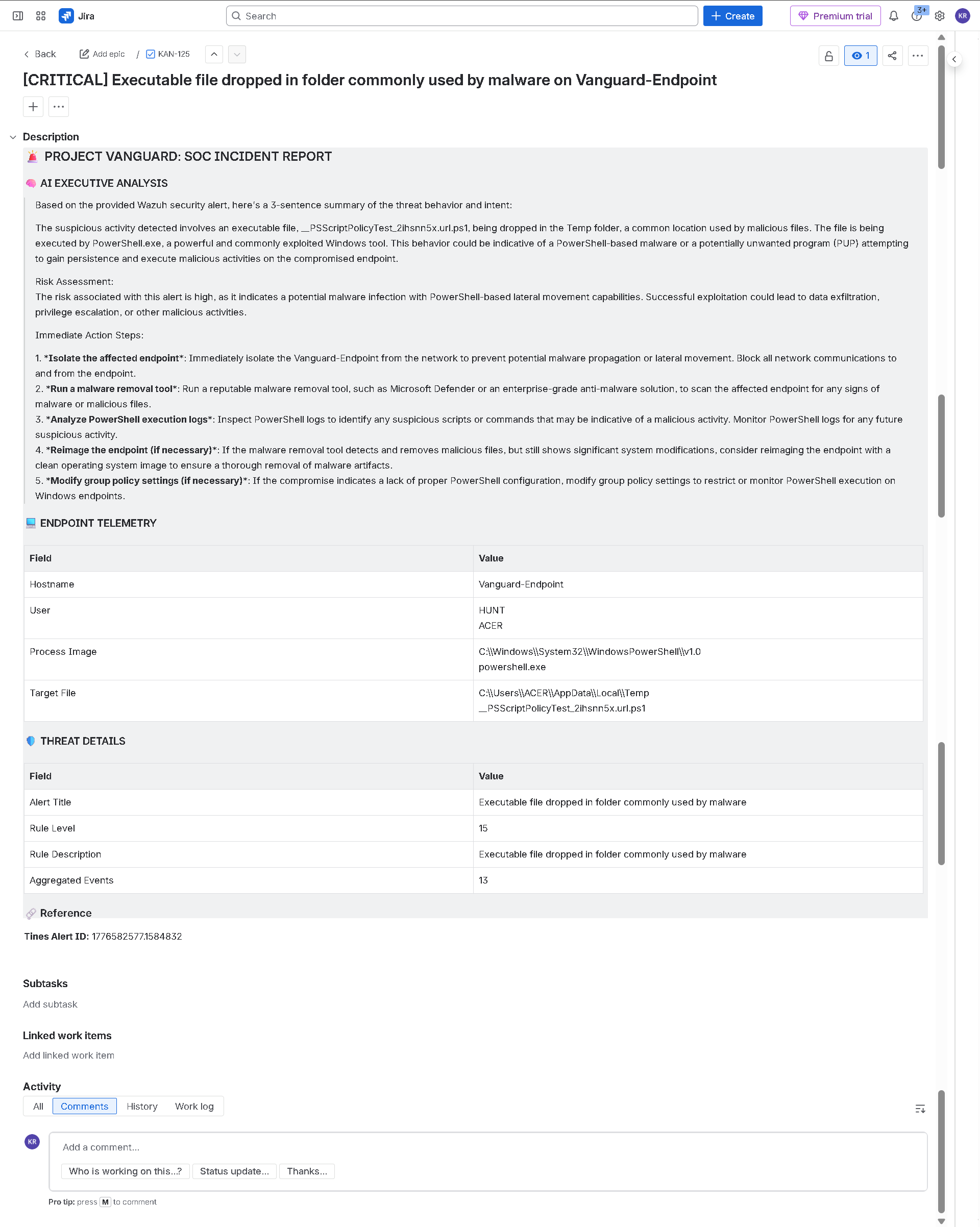 Jira Incident Ticket