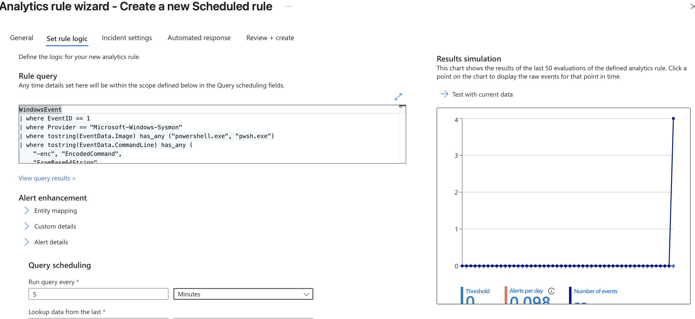 Sentinel Analytics Rule — 规则逻辑和 KQL 选项卡
