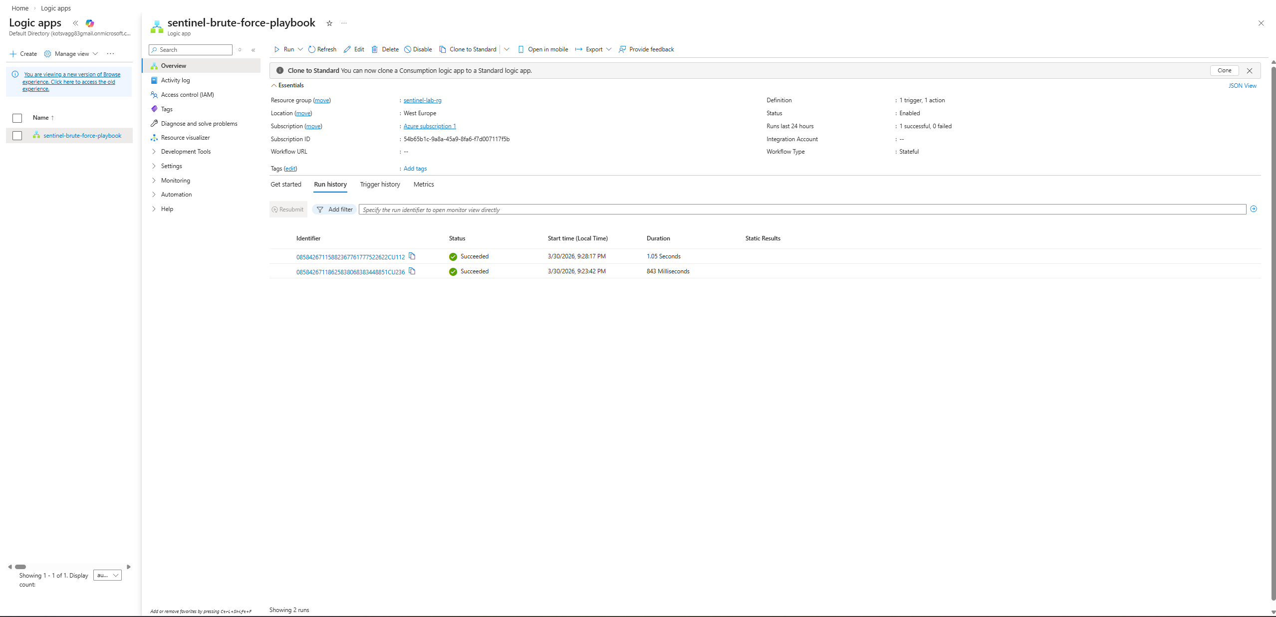 Logic App - 2 次成功运行