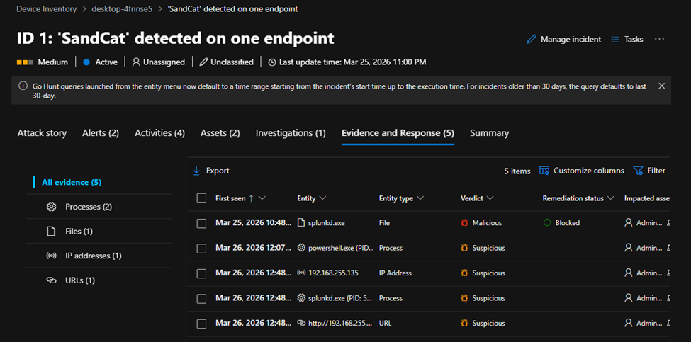 Defender 证据与响应
