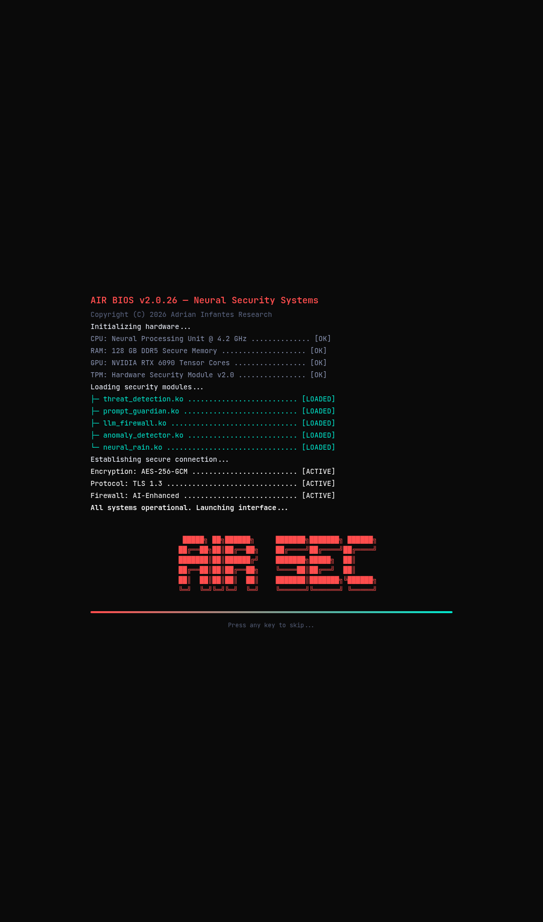 启动序列,包含 BIOS 风格的硬件检查和安全模块加载