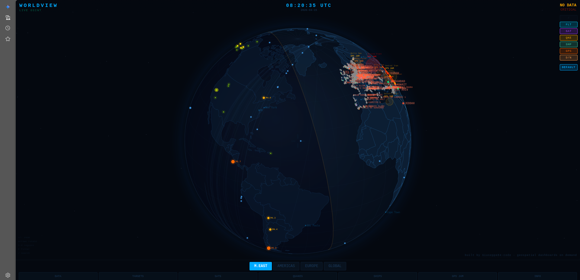 WorldView — 正交投影地球仪上的实时船舶、航班与 GPS 干扰区