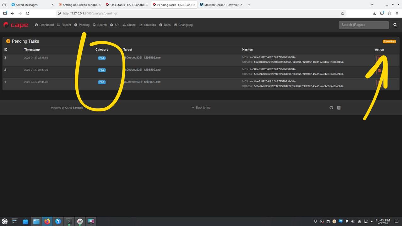 Figure 3.2 — Tasks 1, 2, 3 pending in CAPE dashboard