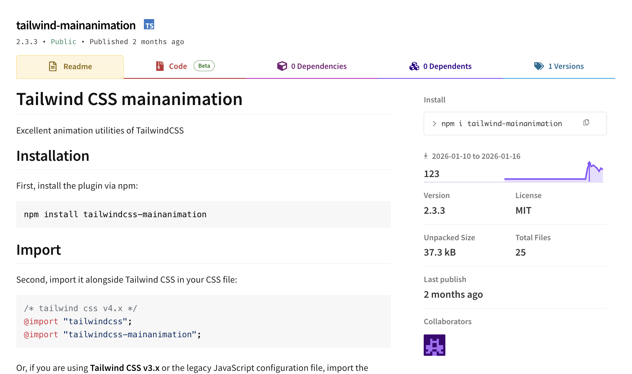 tailwind-mainanimation NPM 패키지