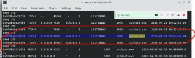 Figure 4.10 — netscan: agent LISTENING on :8000 (part 1)