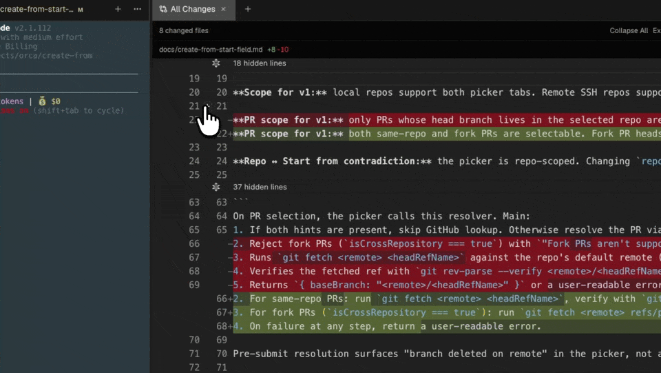 Orca Annotate AI Diff — comment on AI-generated diffs and send feedback to the agent