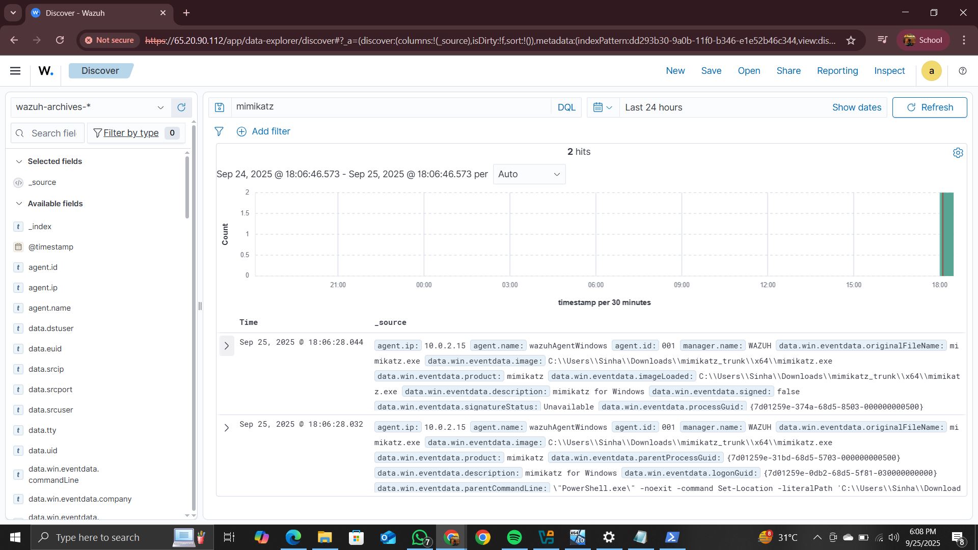 Wazuh 归档中的 Mimikatz 日志