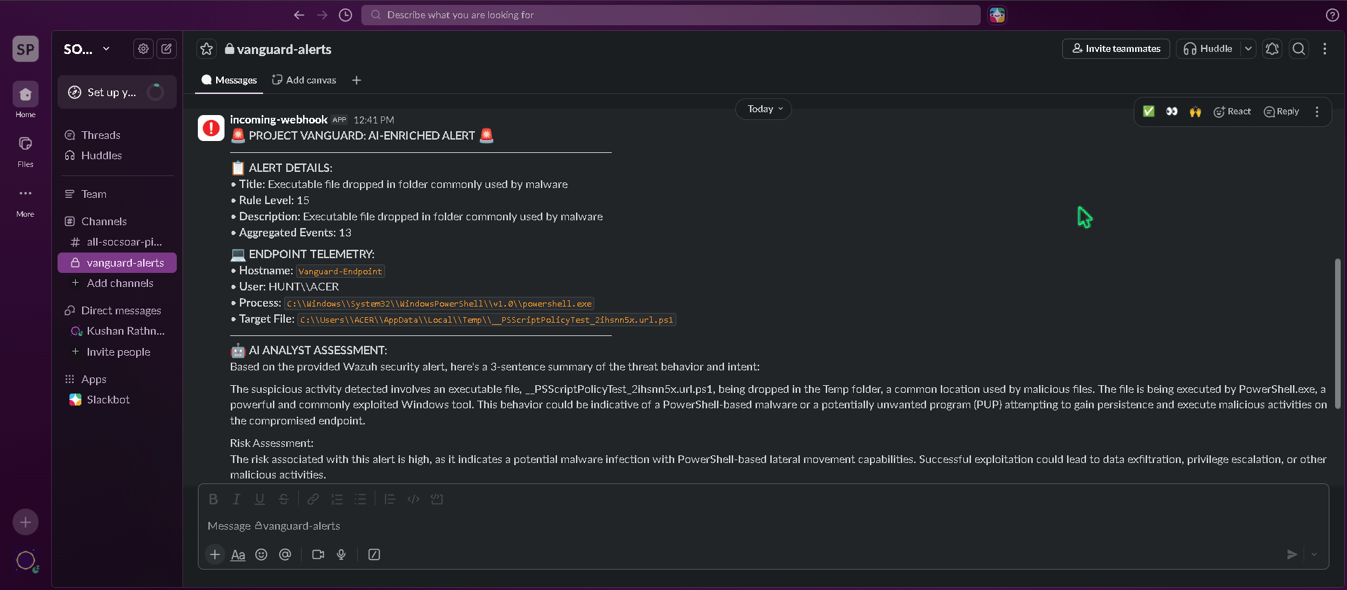 Slack Active Response Workflow