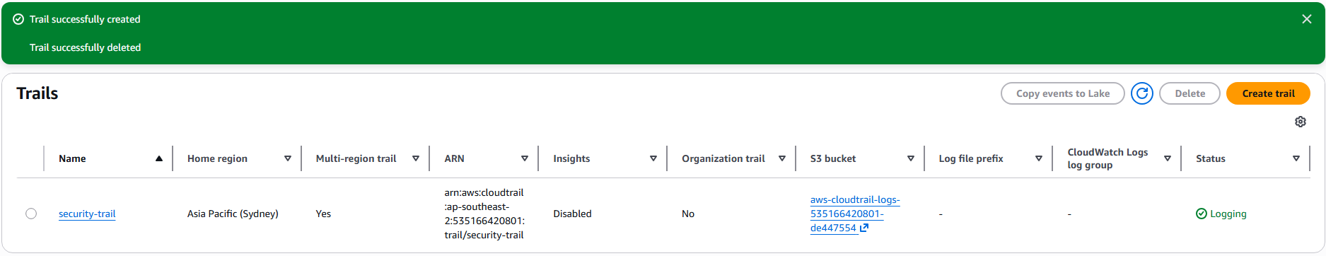 CloudTrail 已启用