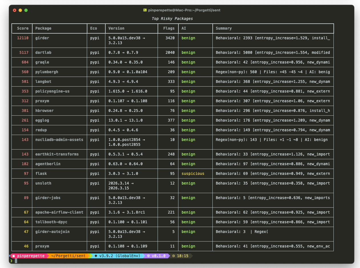 SENT 仪表盘 — 高风险包面板