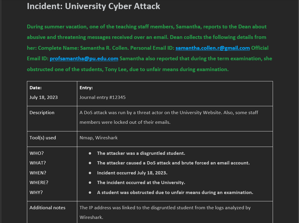 Case Intake / Journal Report