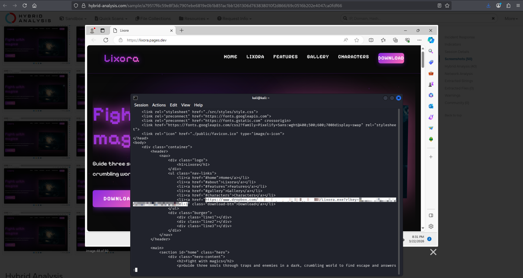 Curl output showing redirect to Dropbox-hosted payload