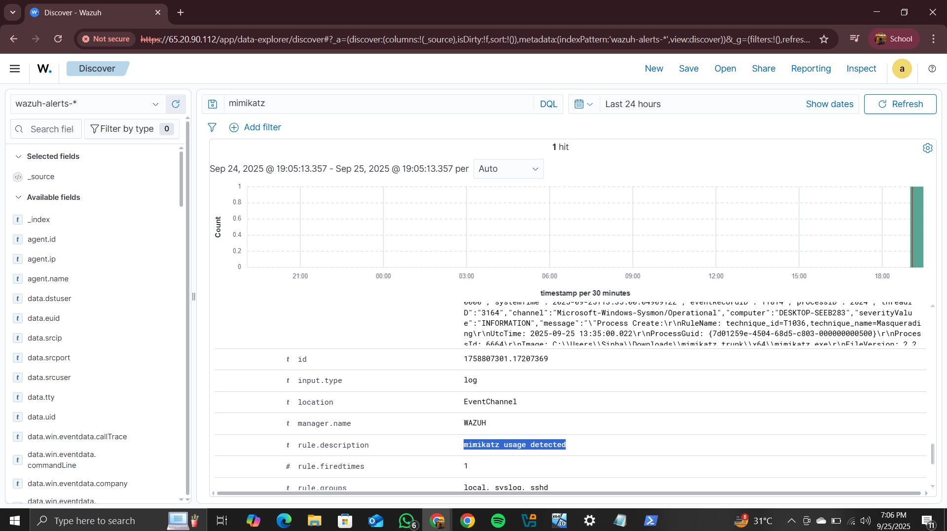 Wazuh 中的 Mimikatz 警报