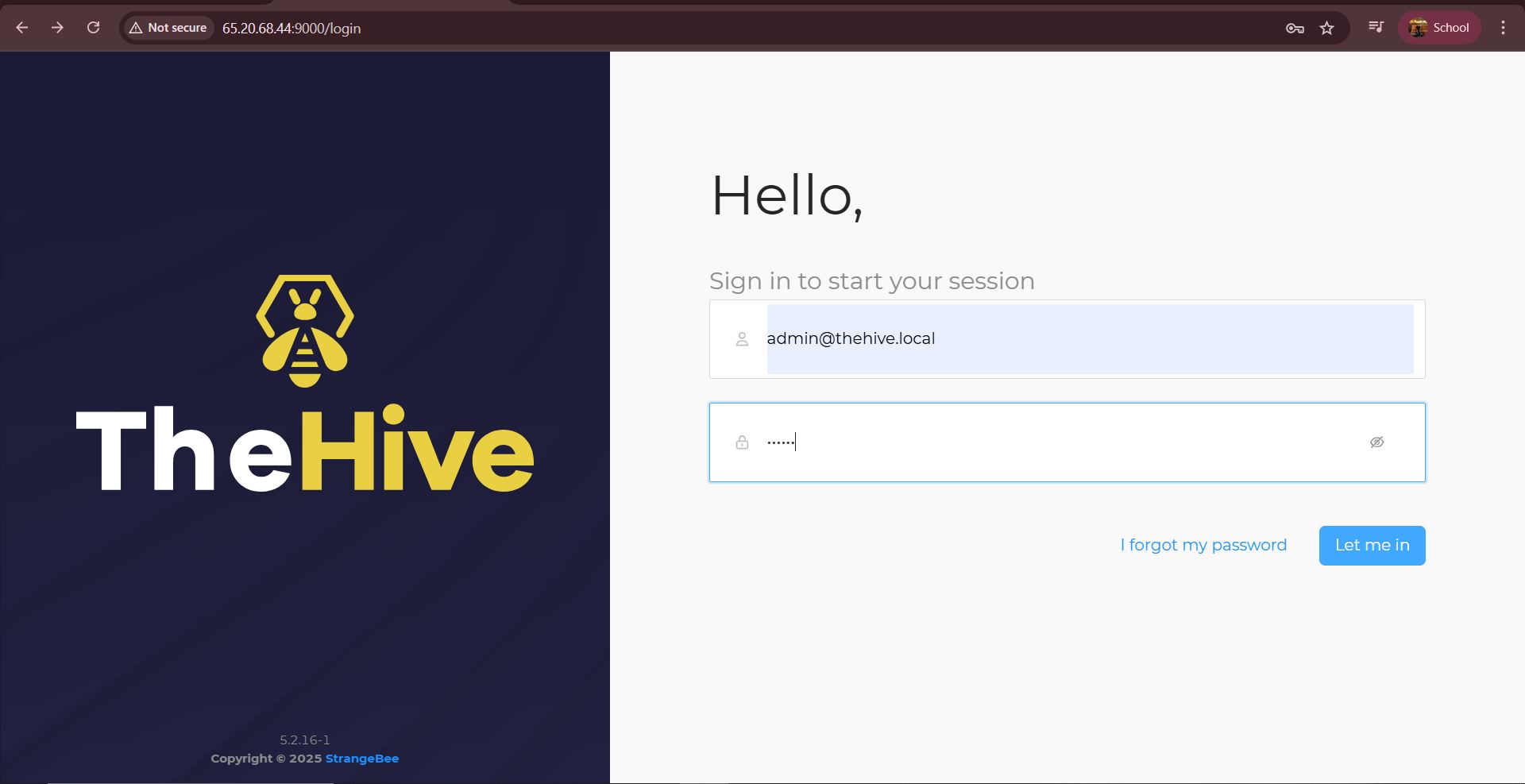 TheHive 登录页面