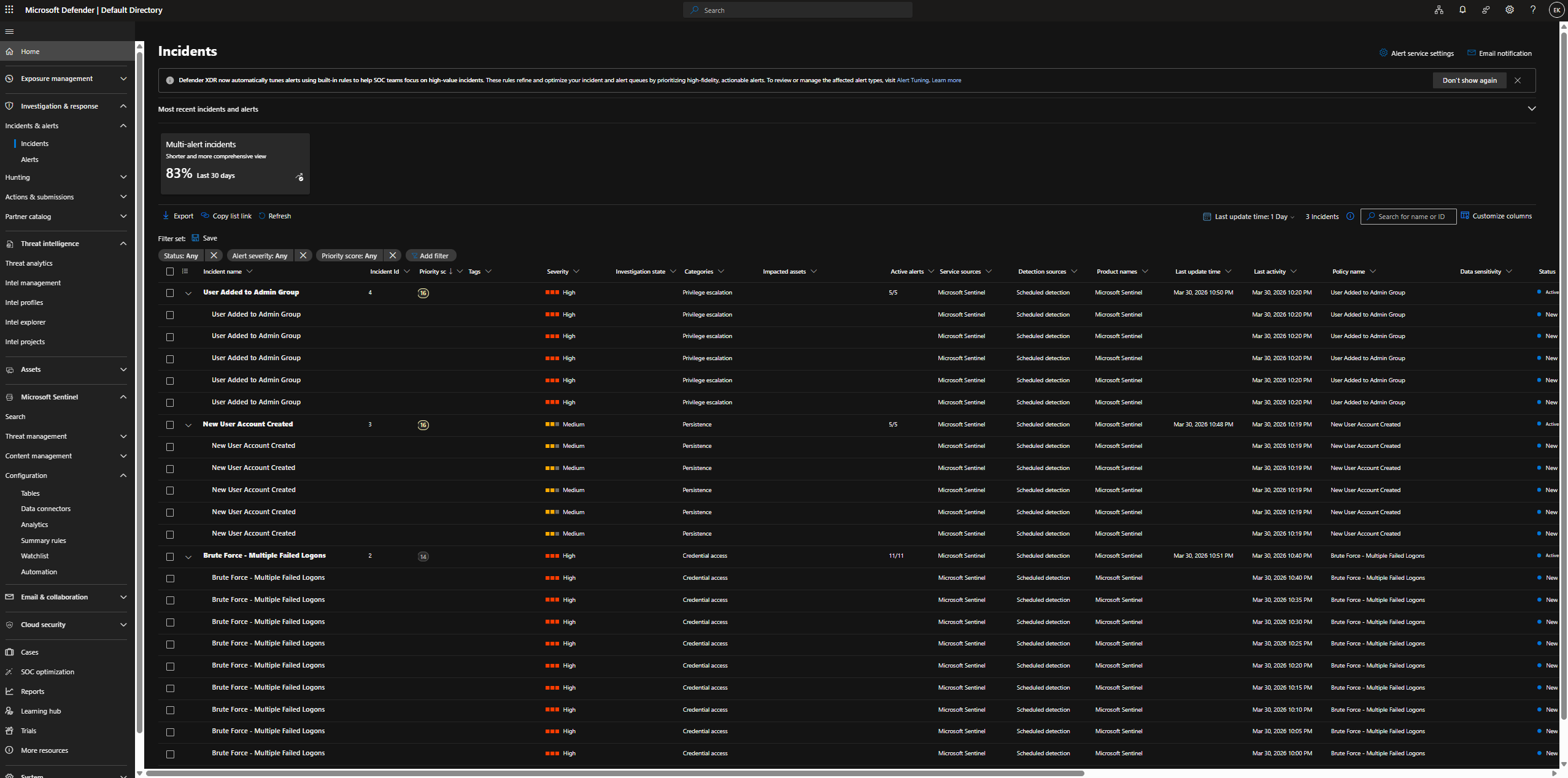 所有三种事件类型均处于活动状态