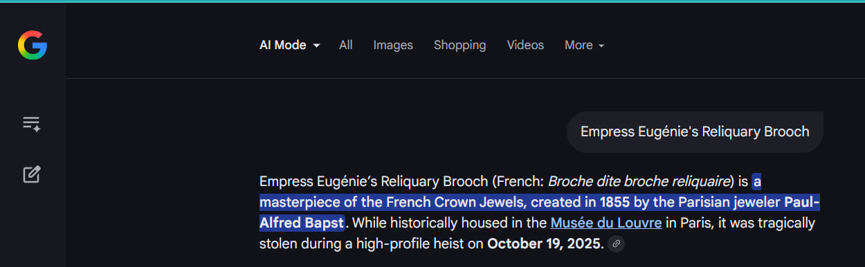 Google AI Mode — 圣物胸针背景