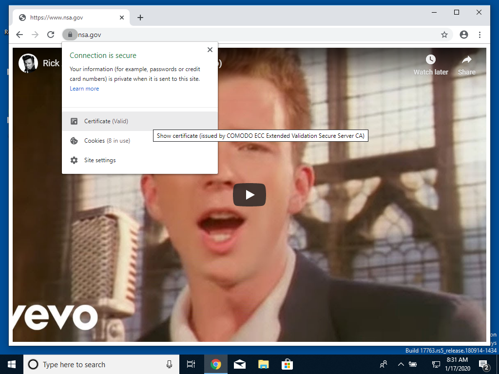 Google Chrome 中 www.nsa.gov 的证书截图