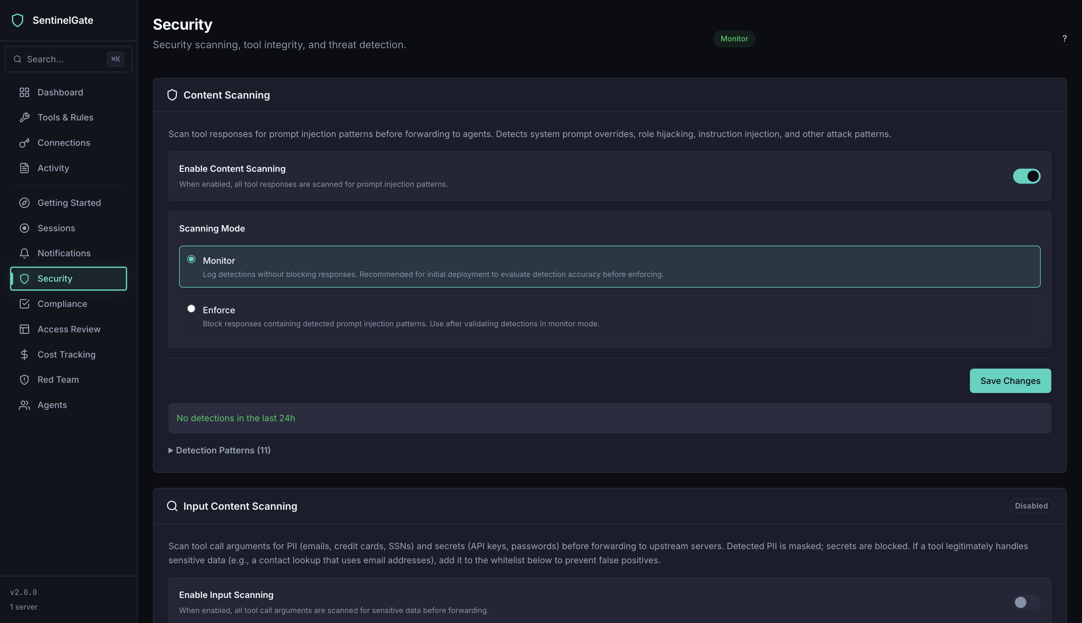 内容扫描（监控与强制模式）
