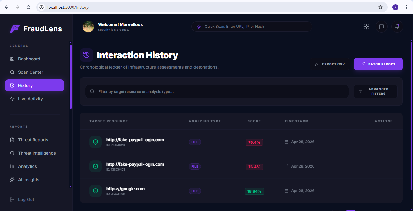 Scan History Page
