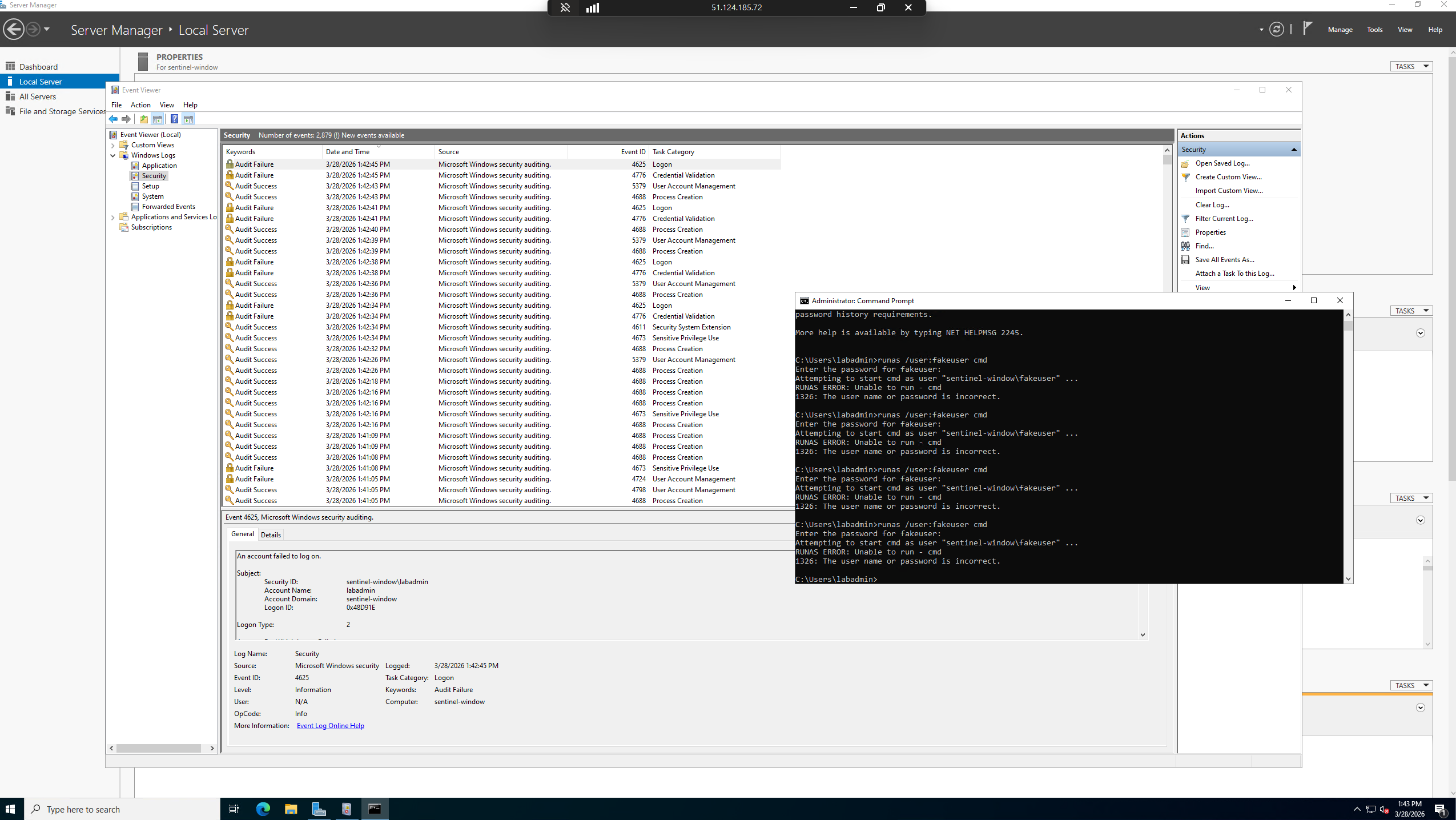 事件查看器 - runas fakeuser