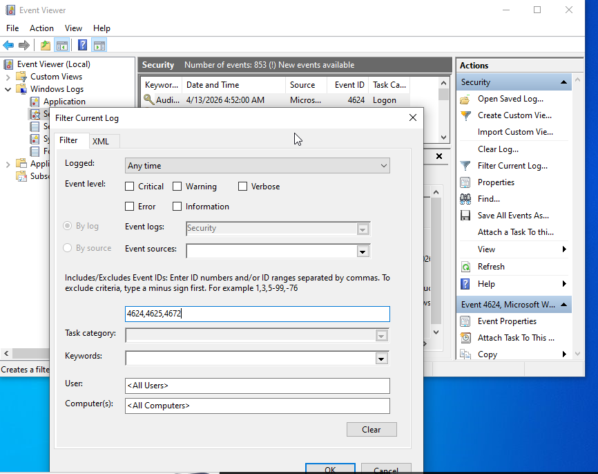 事件查看器日志