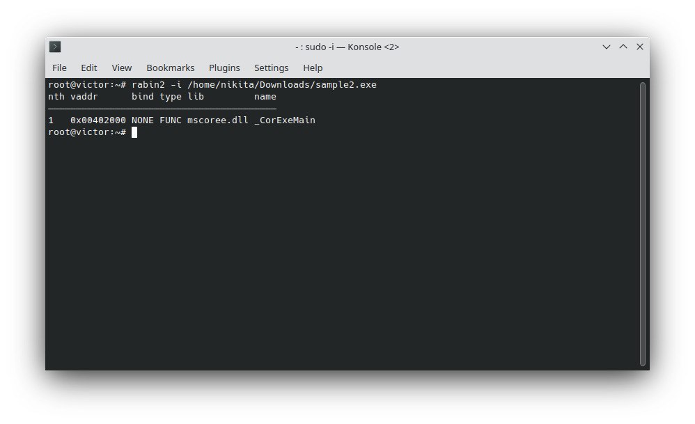 Figure 5.9 — rabin2 -i import table