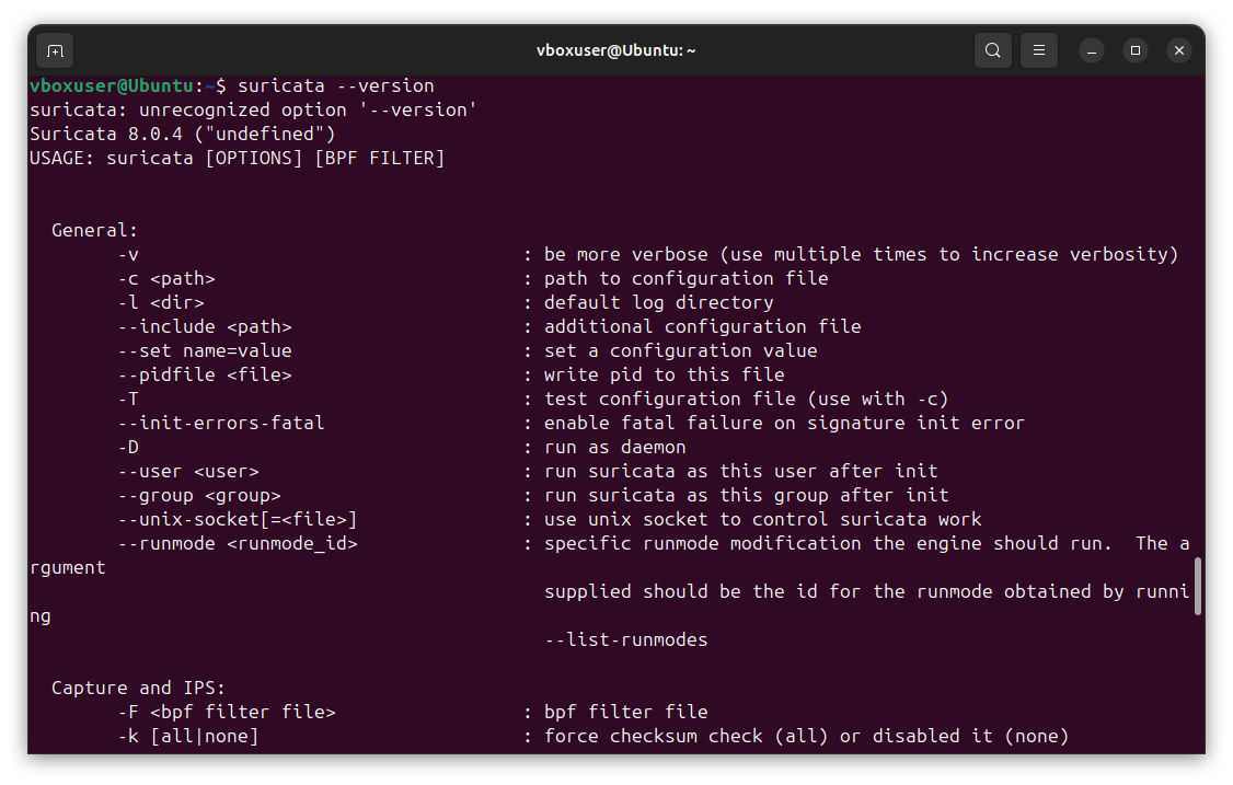 Suricata installation and version verification
