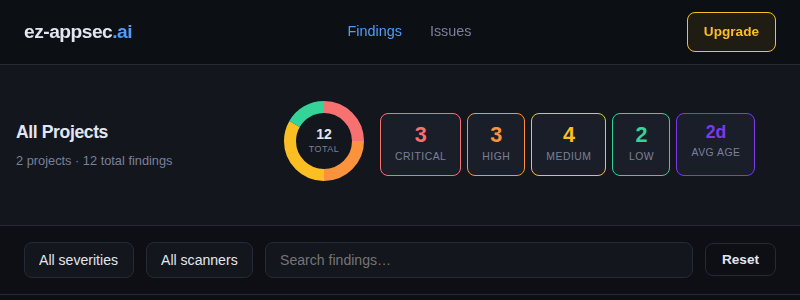 显示安全扫描发现计数的拉取请求评论