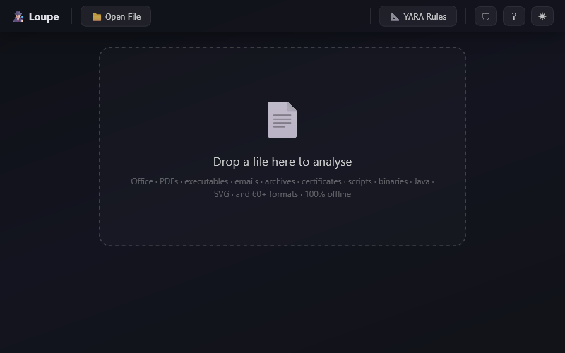 Loupe interface — 100% offline static analysis