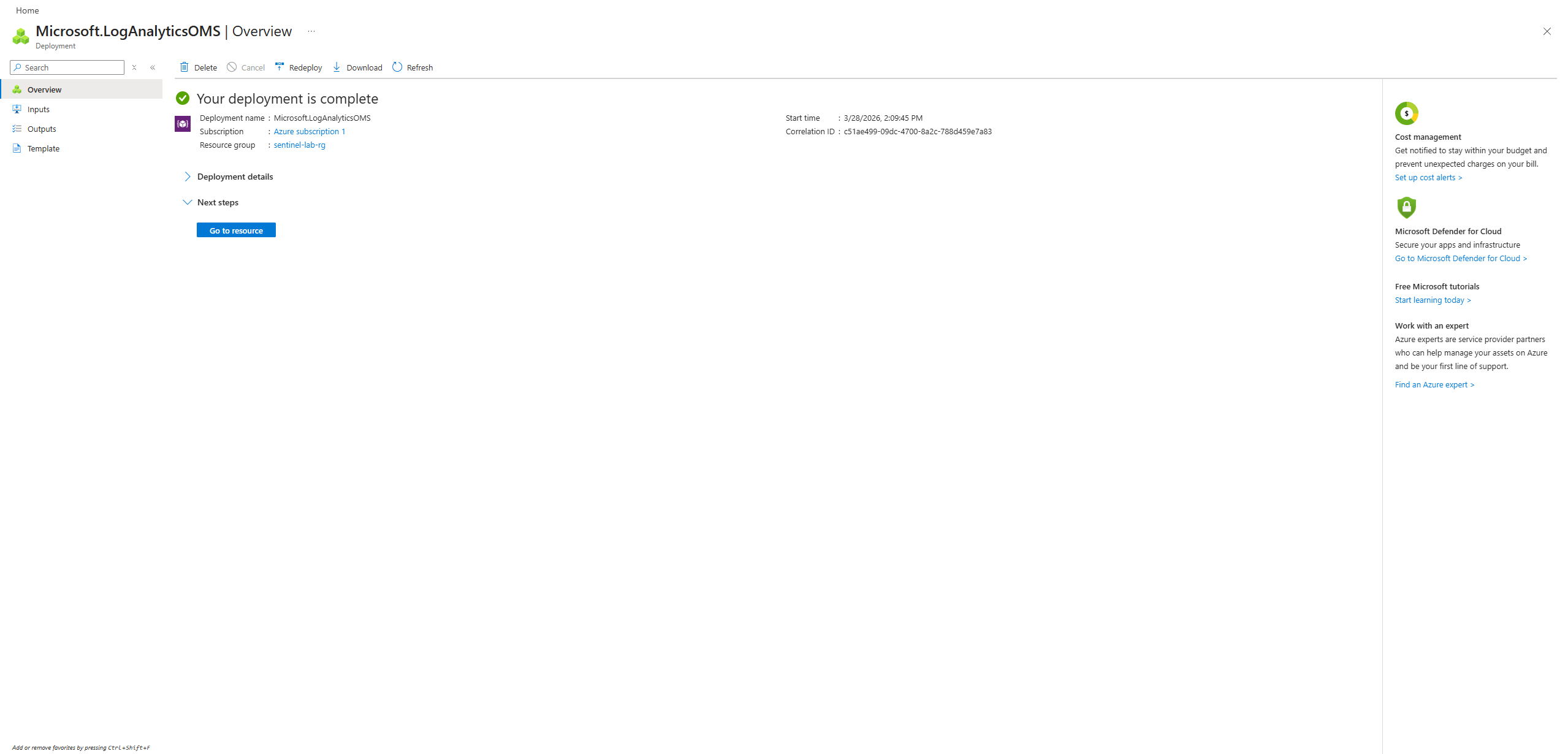 Log Analytics 部署完成