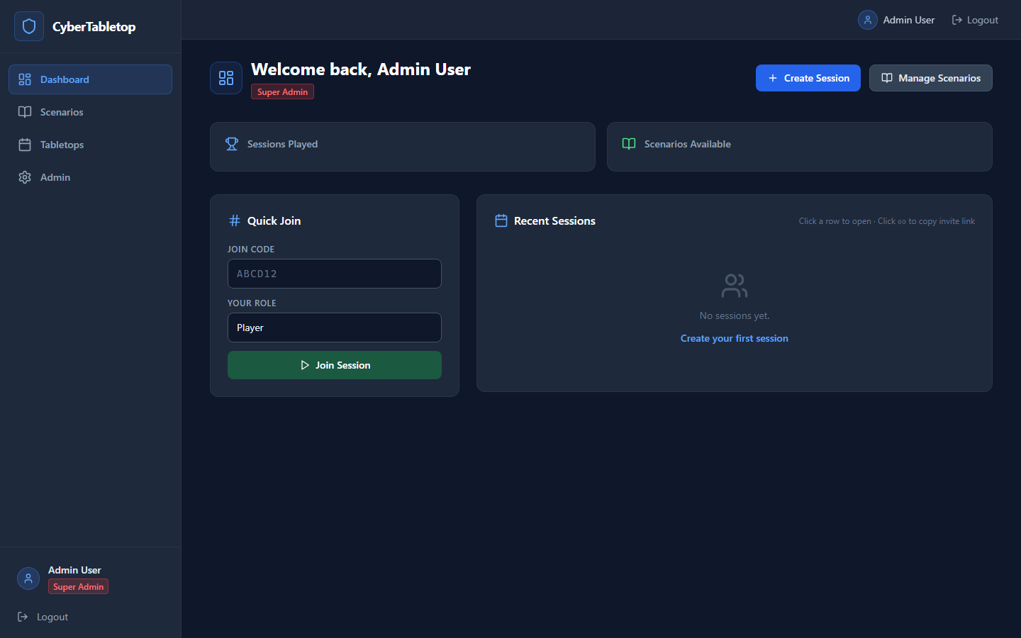 CyberTabletop 仪表盘