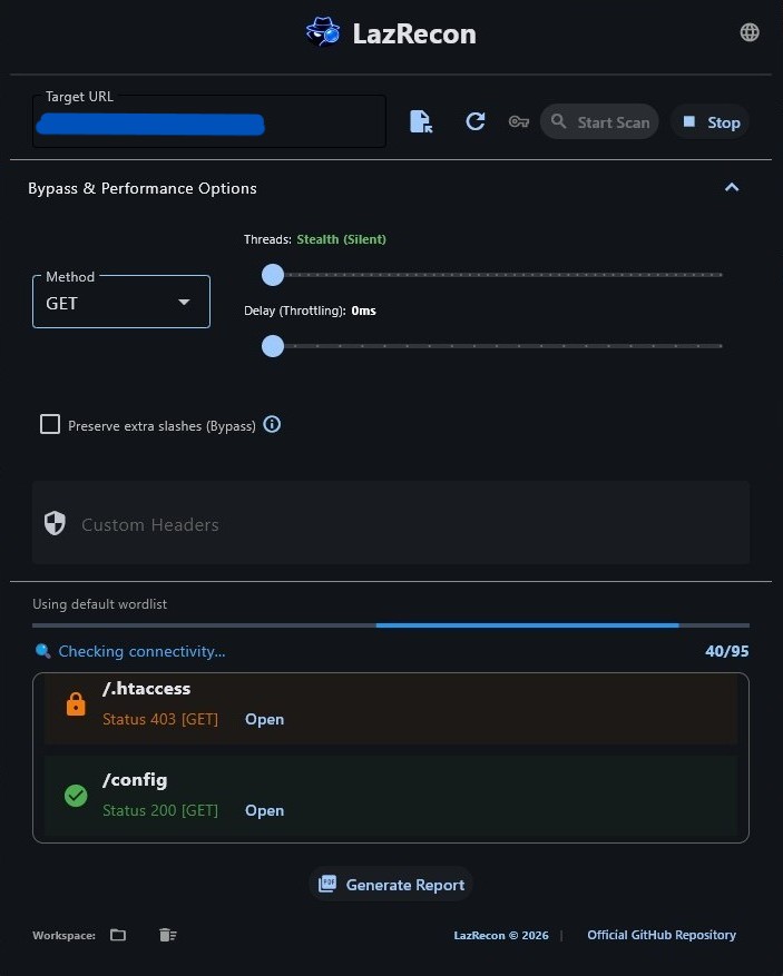 Interface do LazRecon v1.1