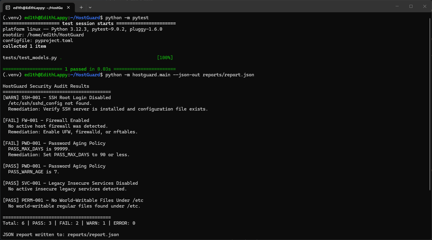 HostGuard terminal output