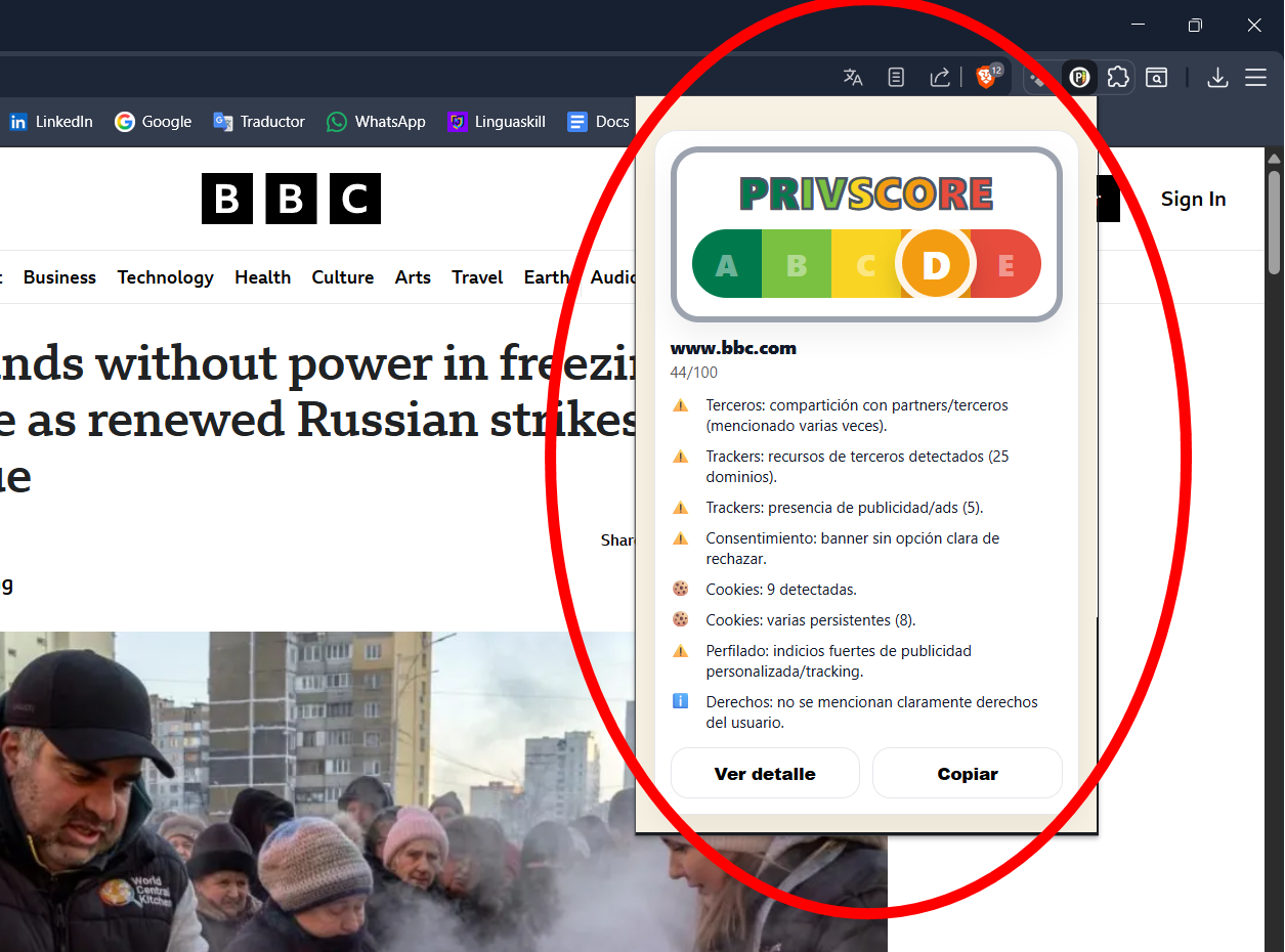 PrivScore — resultado tras analizar