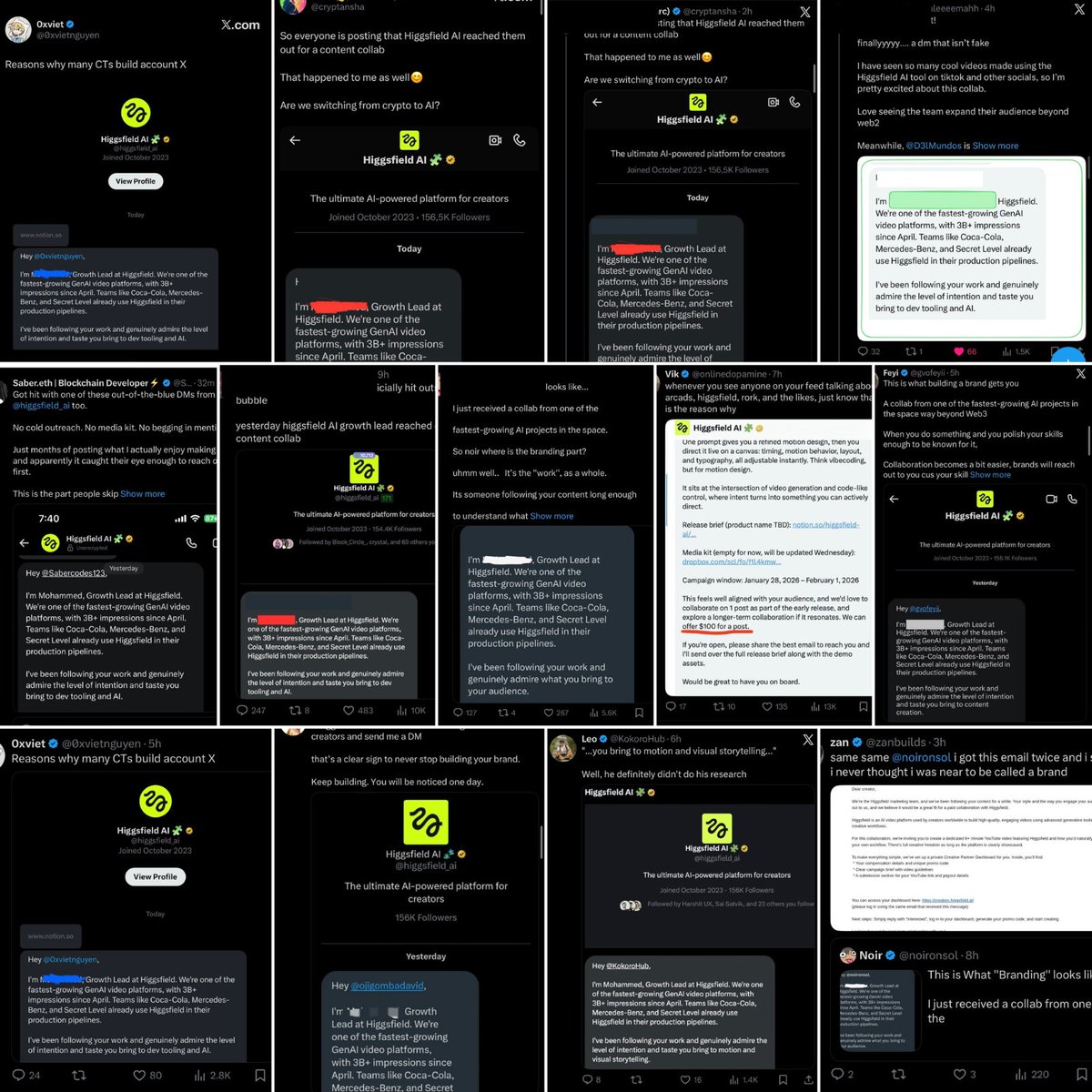 多张相同模板私信发送给创作者的拼贴图