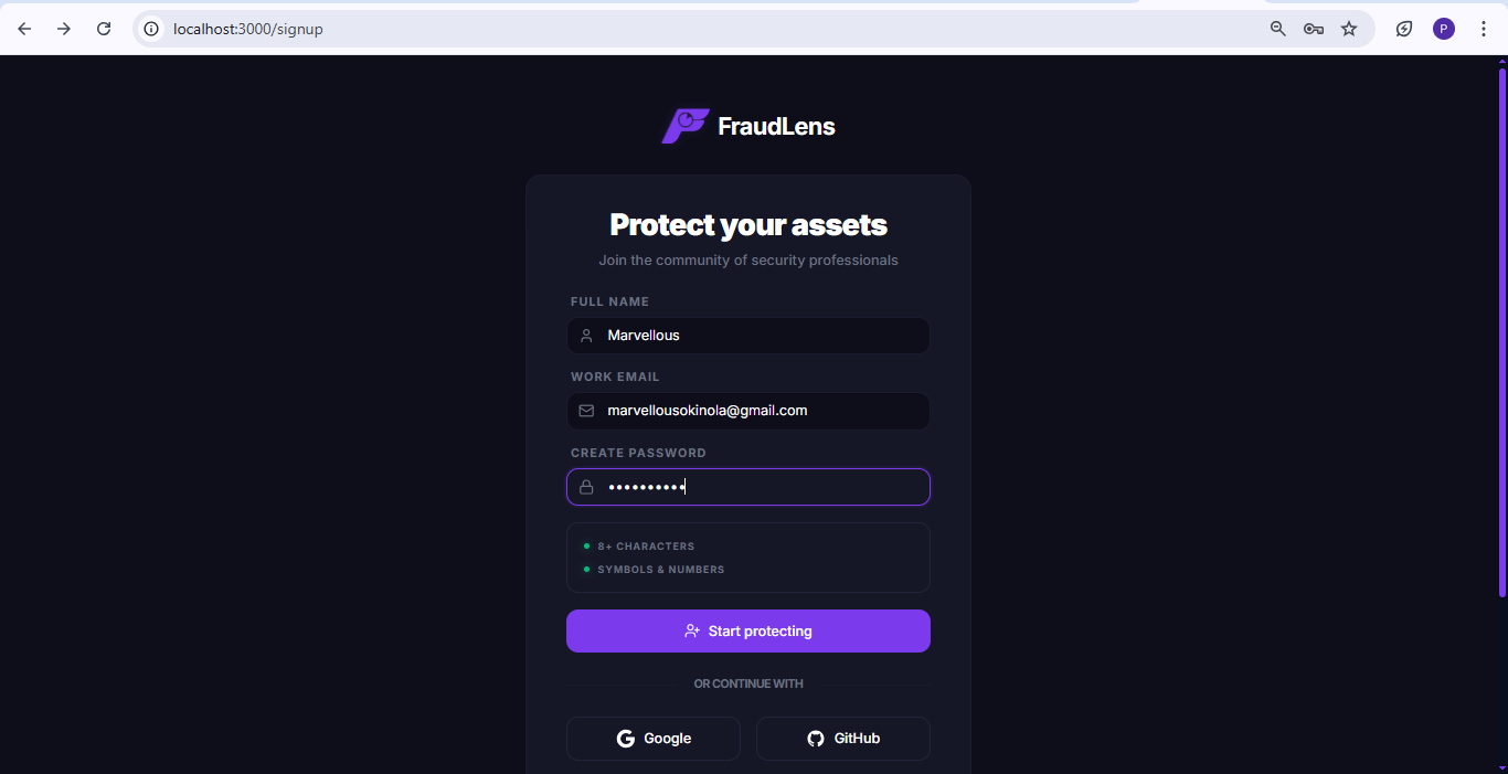 FraudLens Signup Page