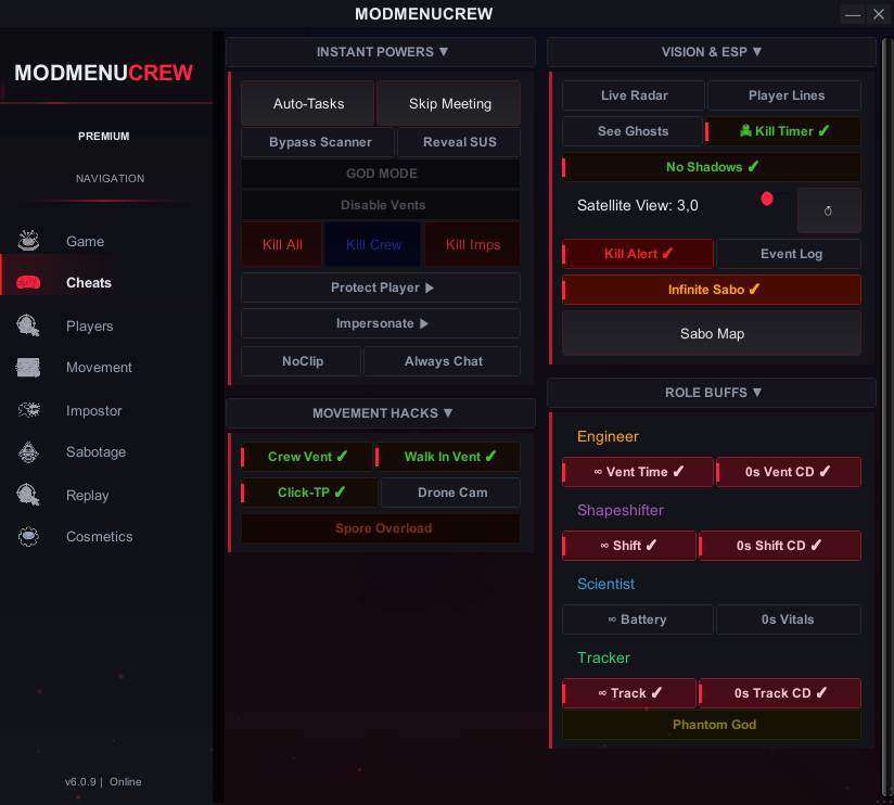 ModMenuCrew Cheats Tab