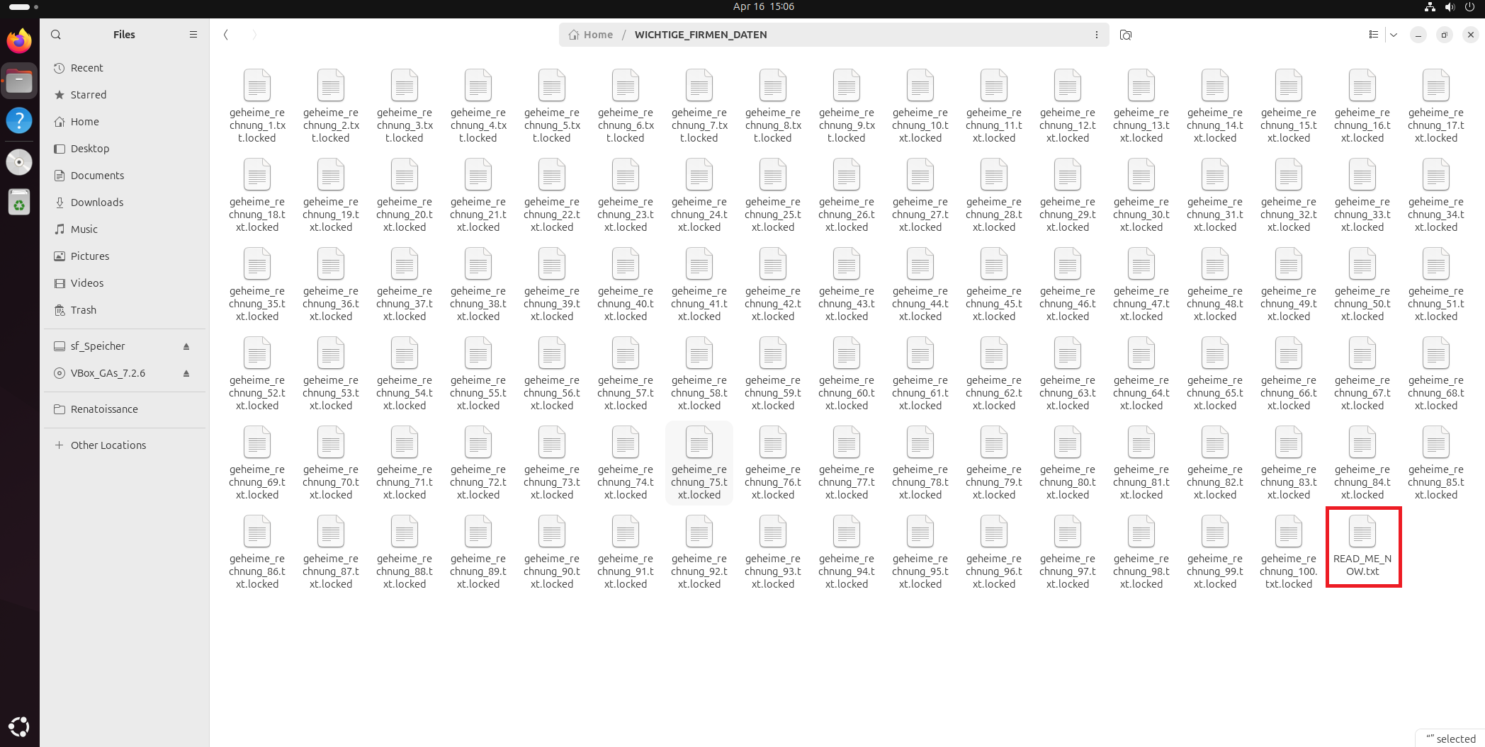 Directory showing locked files and ransom note