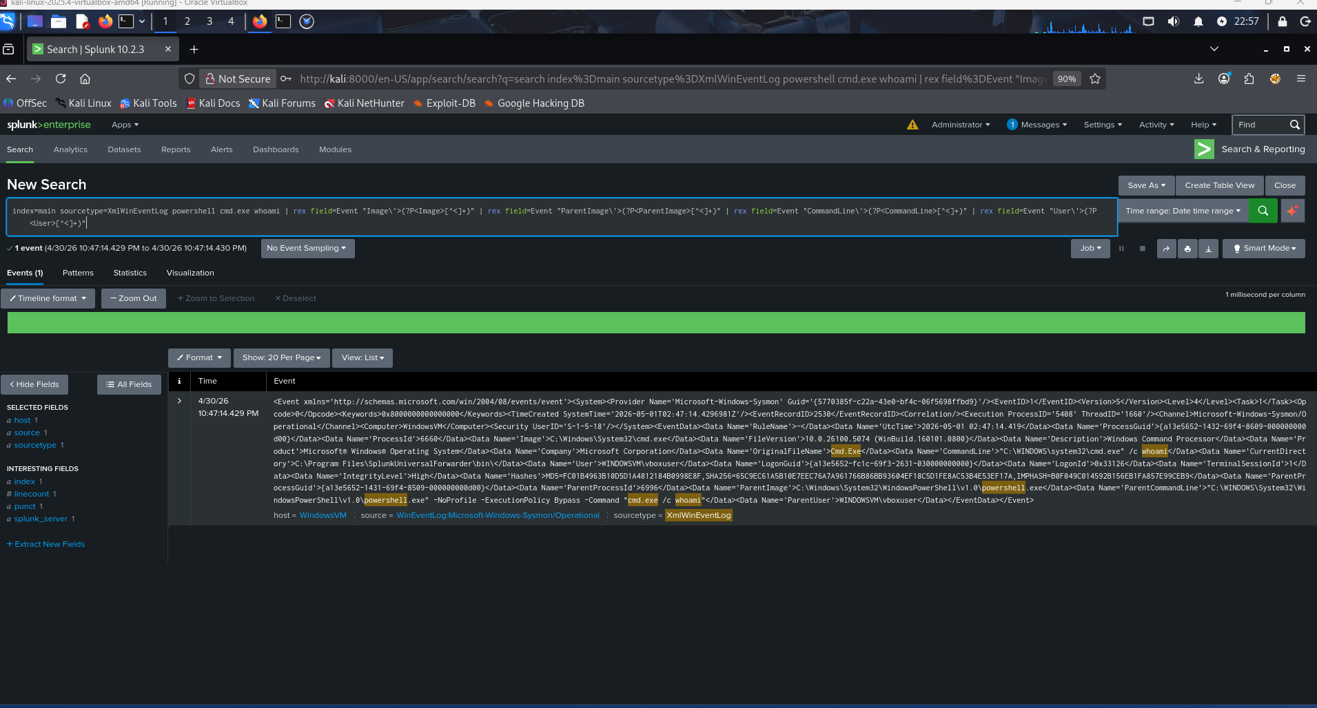在 Splunk 中检测到攻击