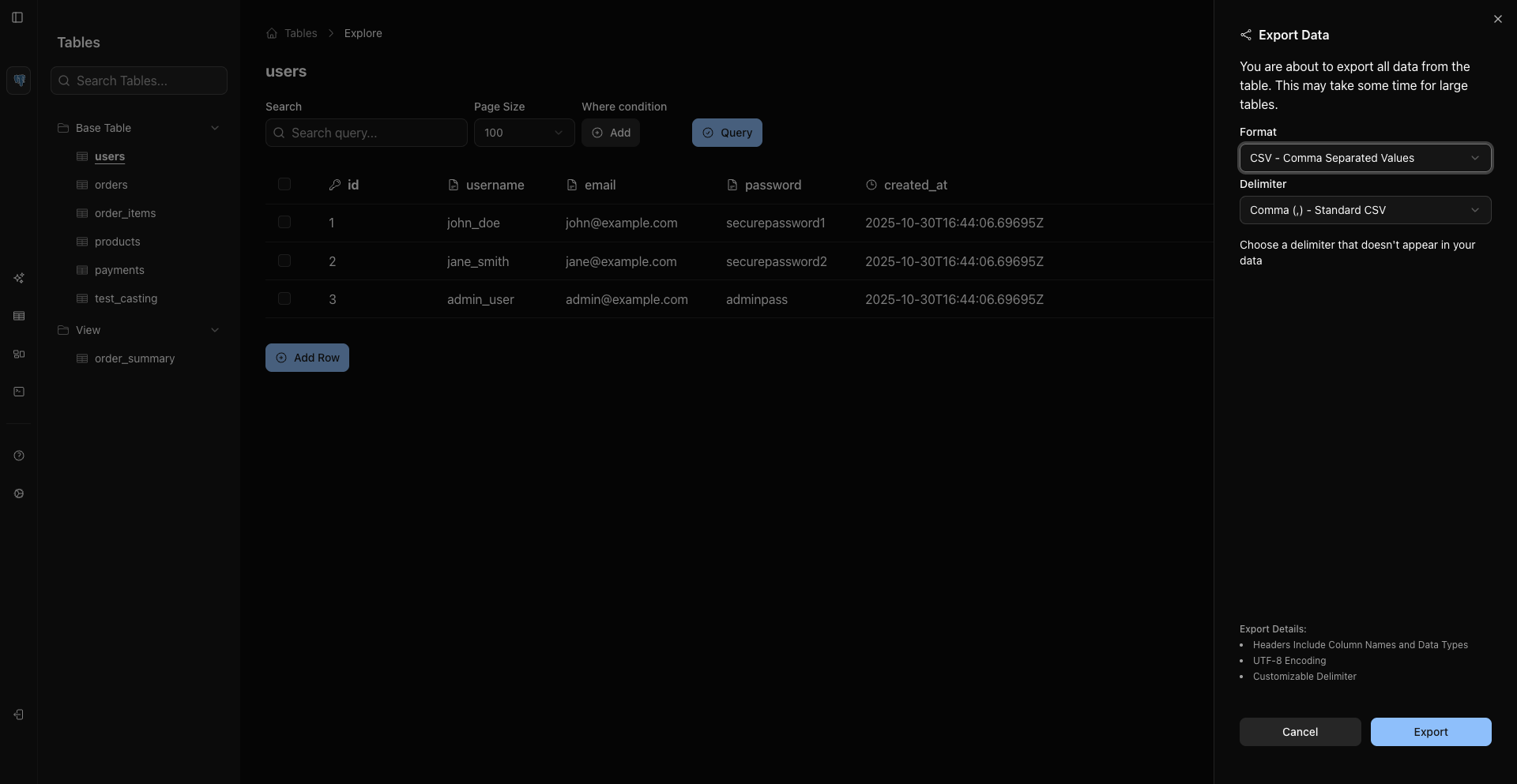 Export Dialog