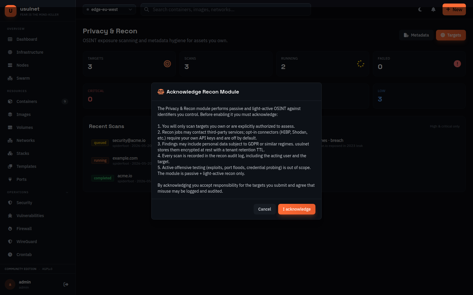 Recon dashboard