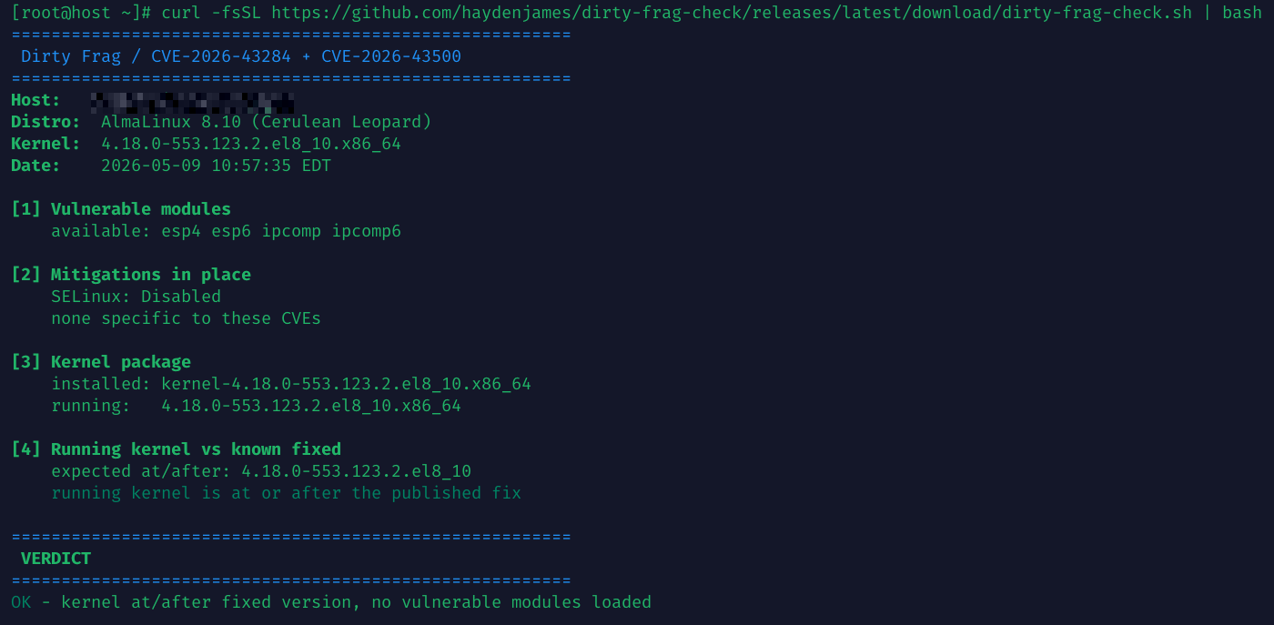 AlmaLinux 8.10 上的示例输出