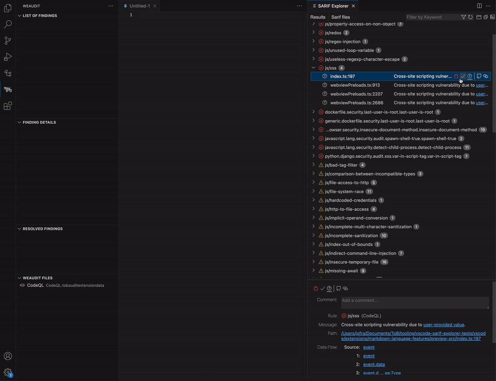 展示如何将 Bug 发送到 weaudit 的 GIF