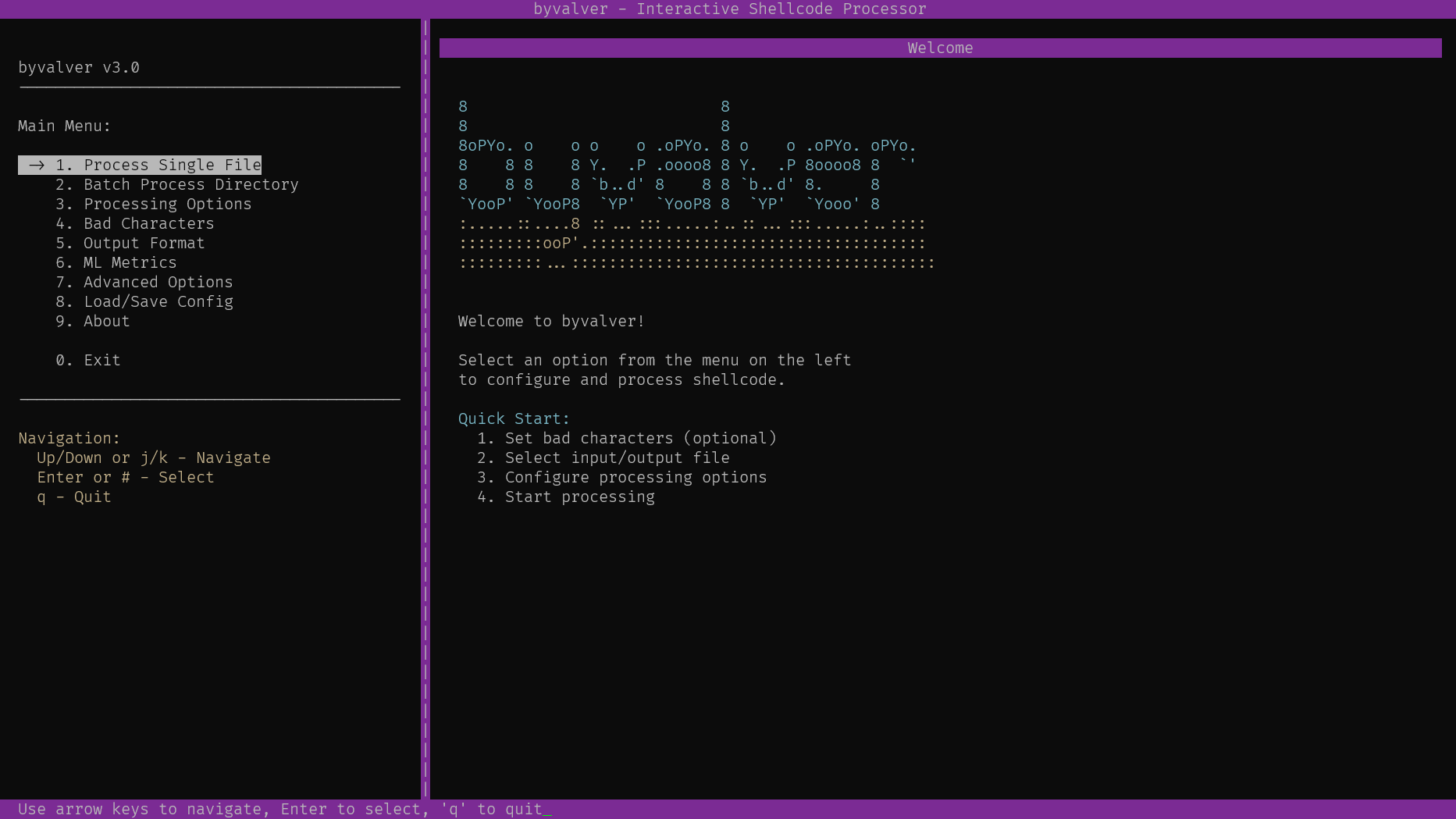 TUI main menu