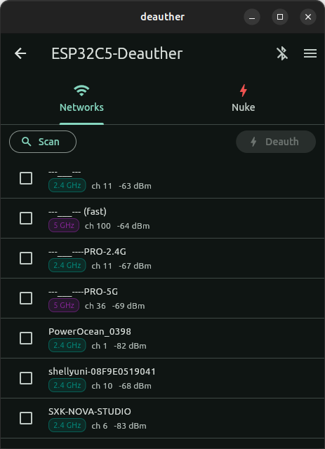 Flutter controller showing the scanned network list