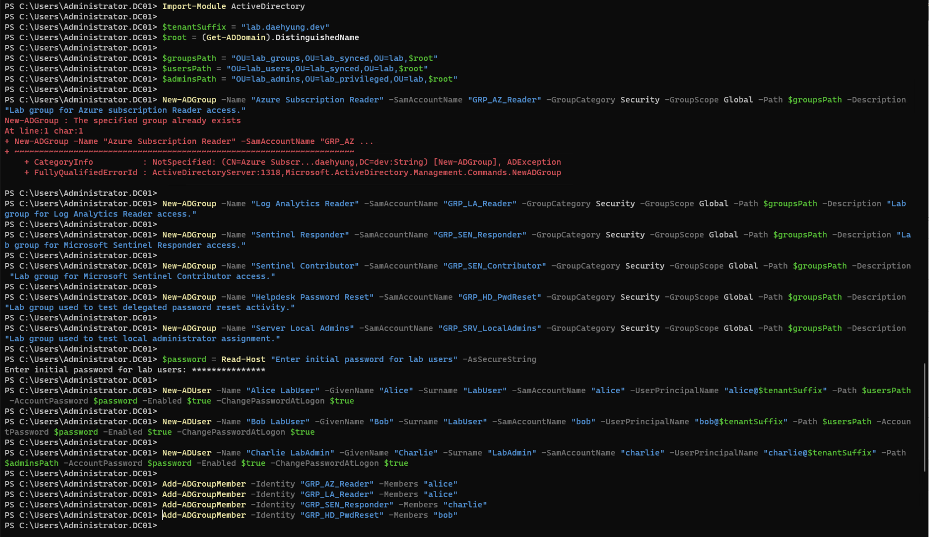 powershell group creation troubleshooting