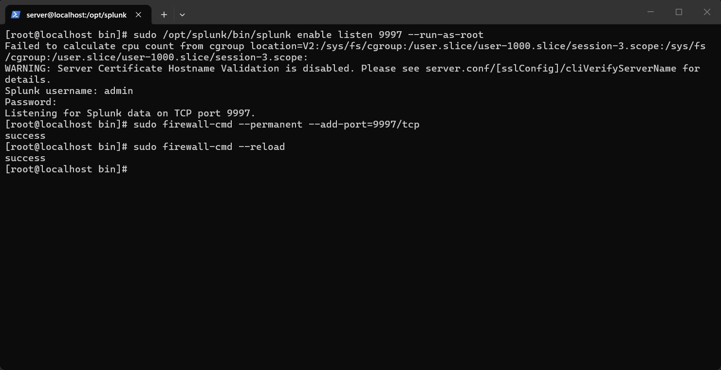 Adding Splunk Listen Port 9997