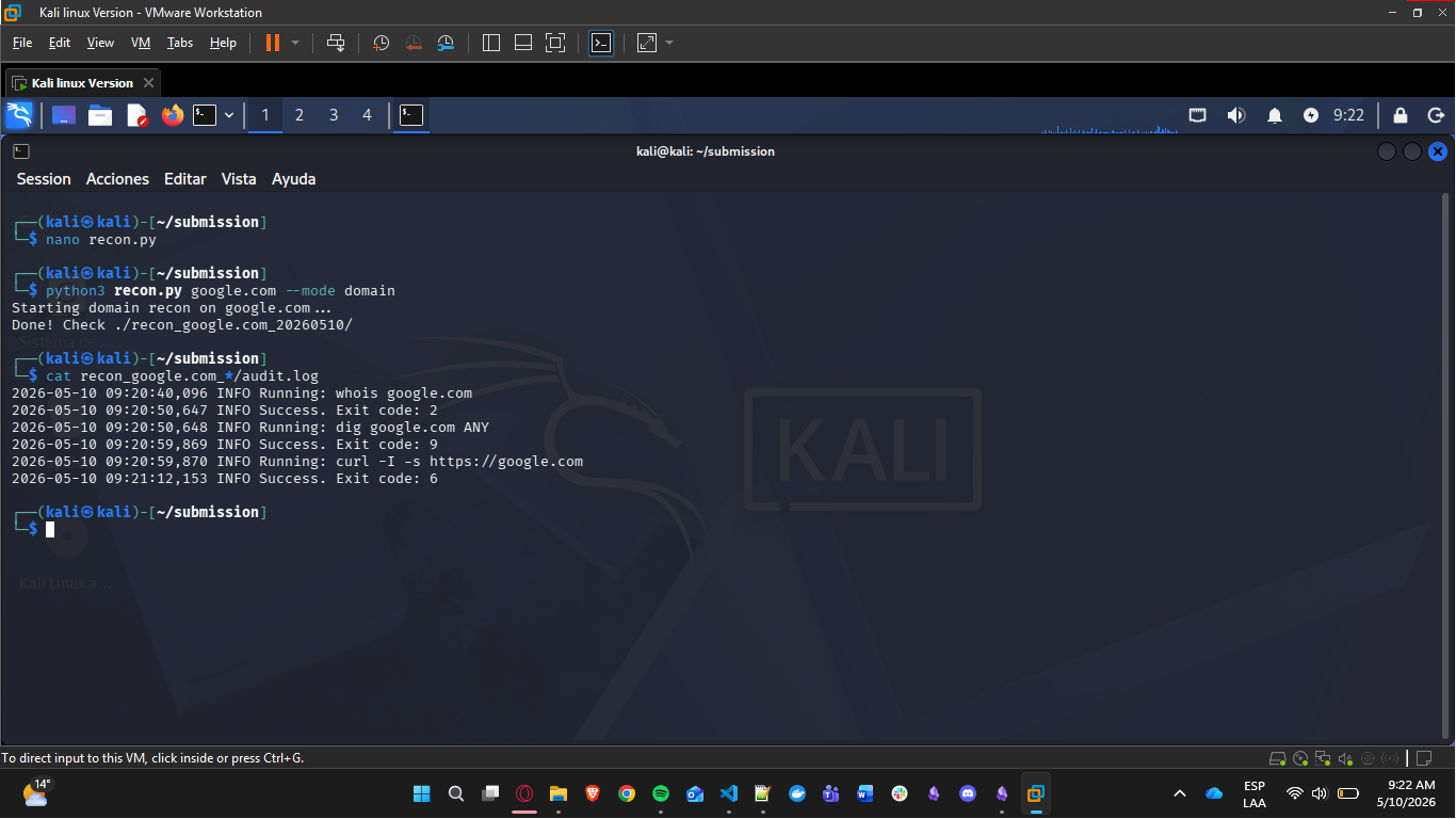 Recon Audit Log