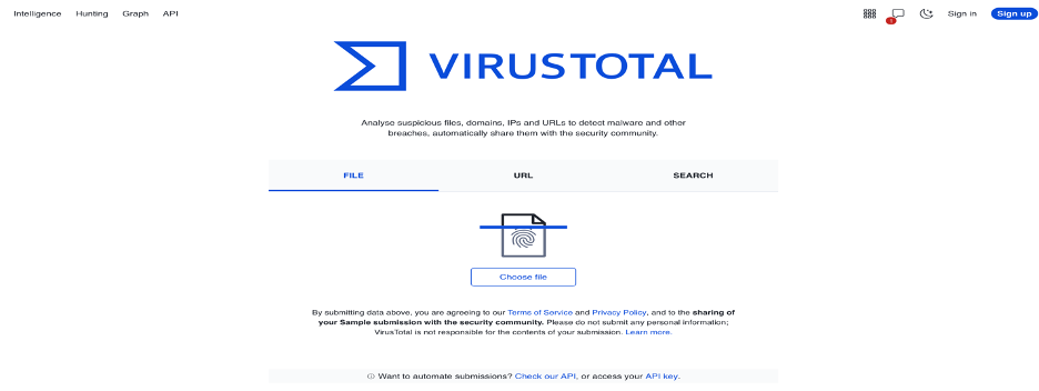 VirusTotal file analysis page