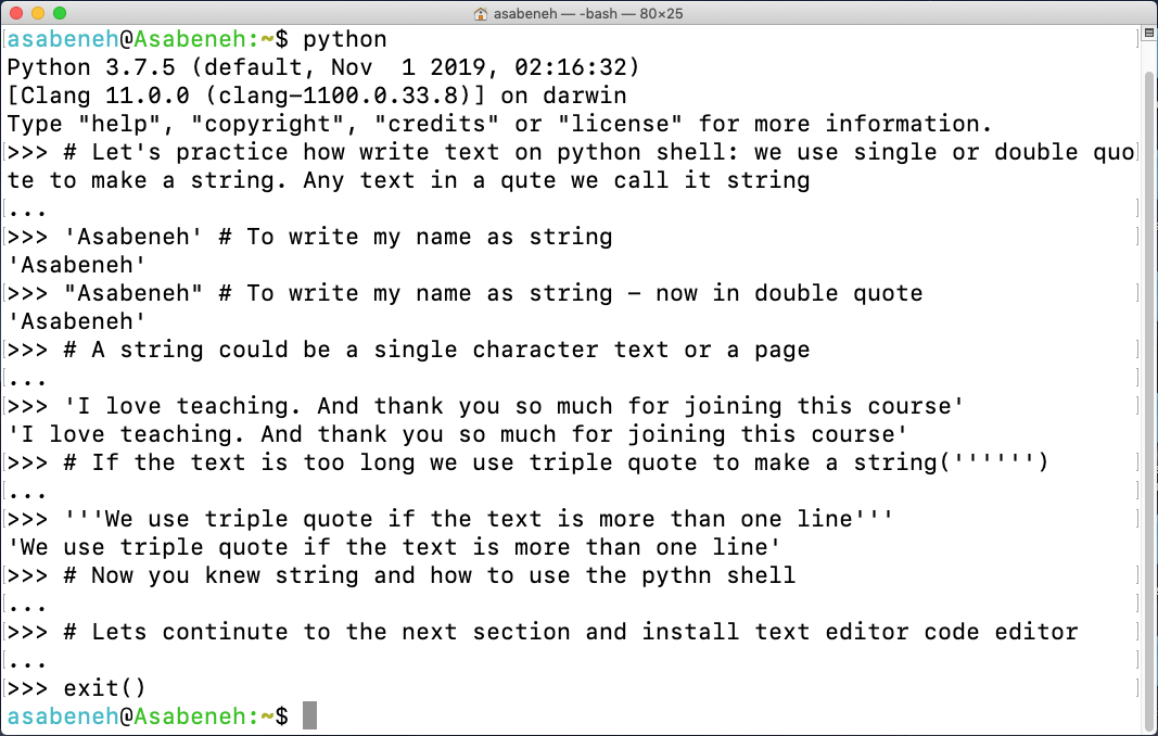 在 Python Shell 上写入字符串